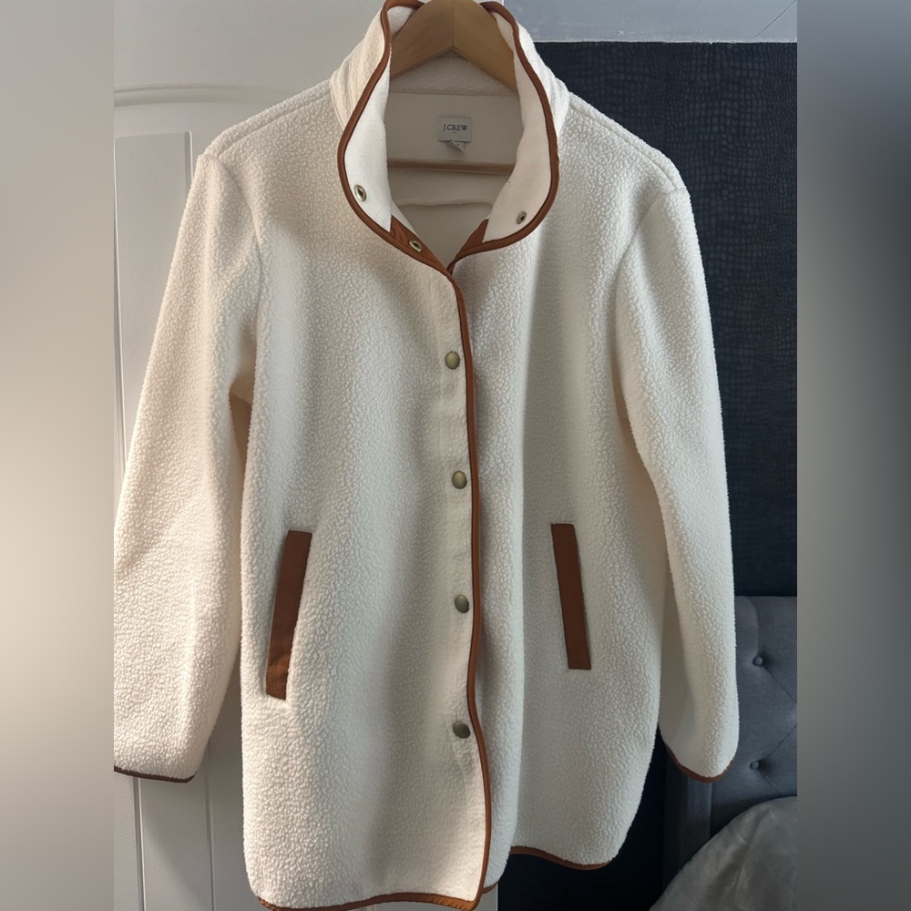 J. Crew Cream Teddy Jacket with Brown Accents